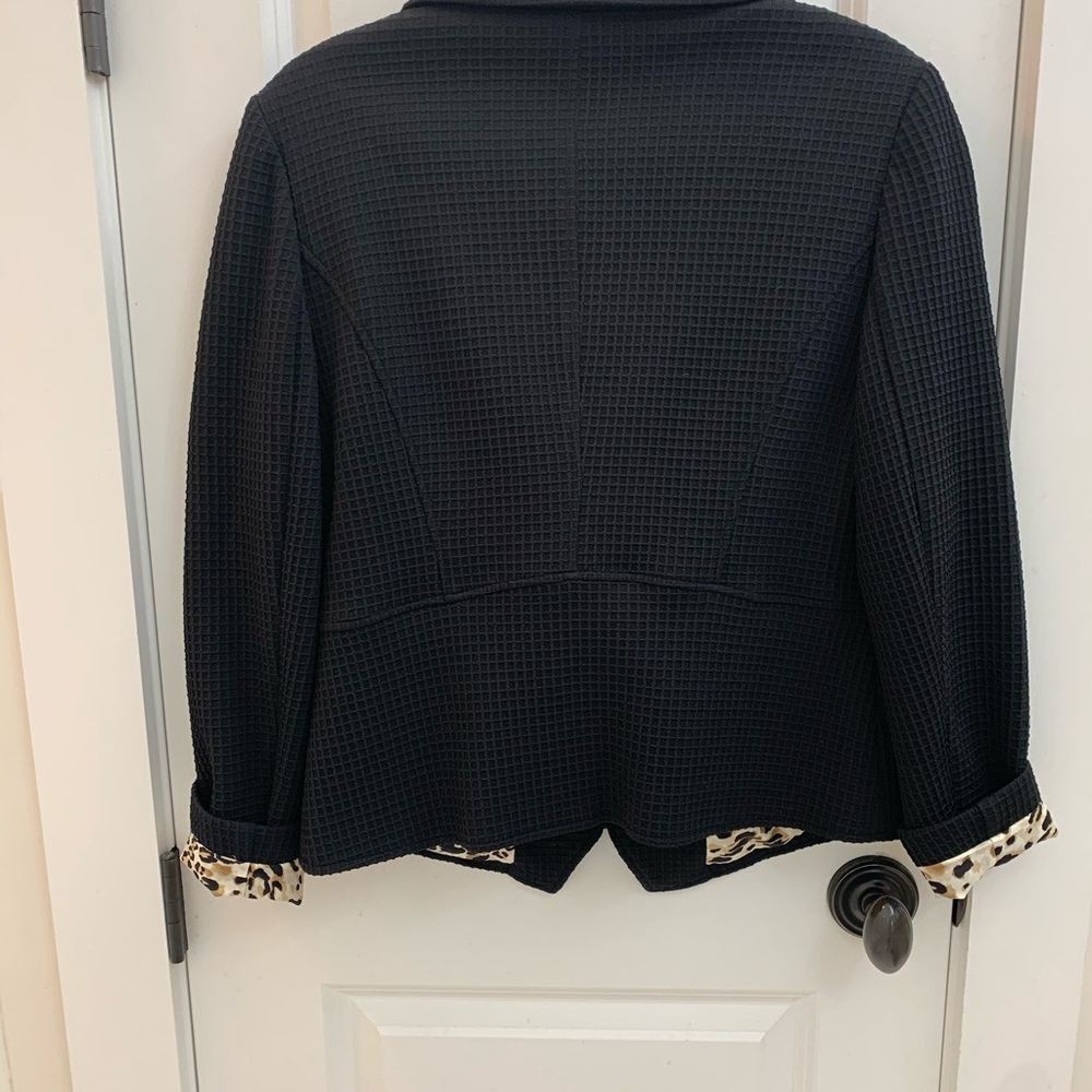 Chico's black knit jacket with animal print lining. - Picture 2 of 5